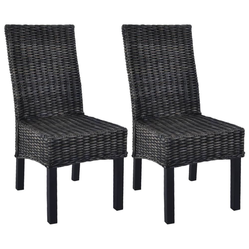 Vidaxl Jedálenské stoličky 2 ks, čierne, kubu ratan a mangové drevo
